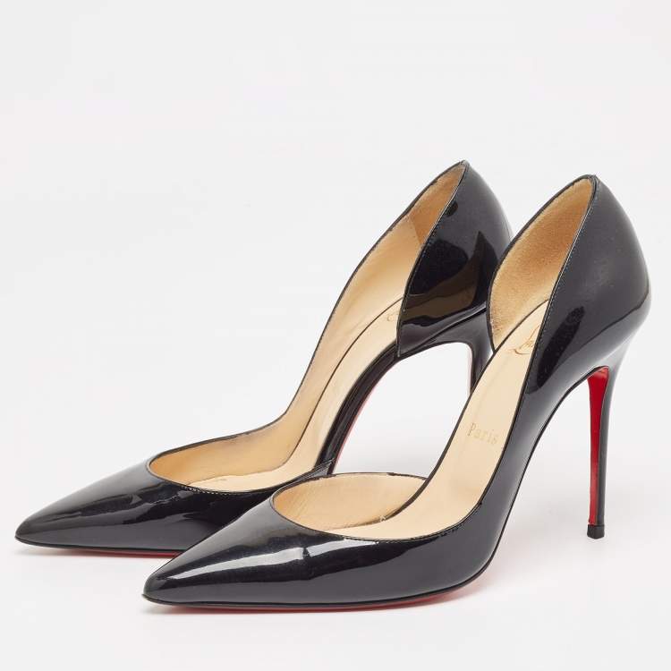 Pre Owned Christian Louboutin Black Patent Leather Iriza Pumps Size 37.5