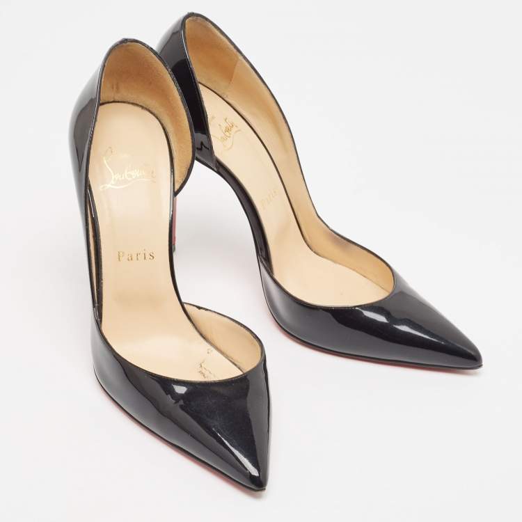 Pre Owned Christian Louboutin Black Patent Leather Iriza Pumps Size 37.5