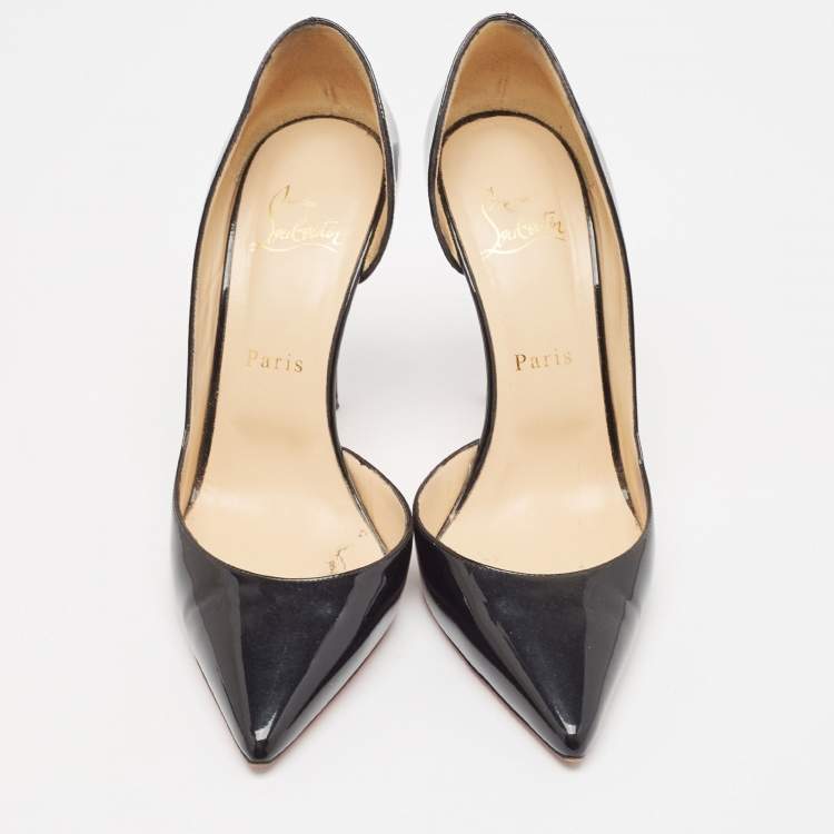 Pre Owned Christian Louboutin Black Patent Leather Iriza Pumps Size 37.5