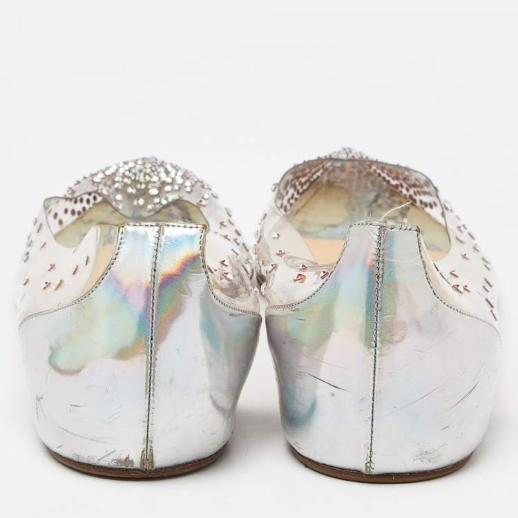 Pre Owned Christian Louboutin Transparent PVC and Patent Leather Follies Strass Ballet Flats Size 40