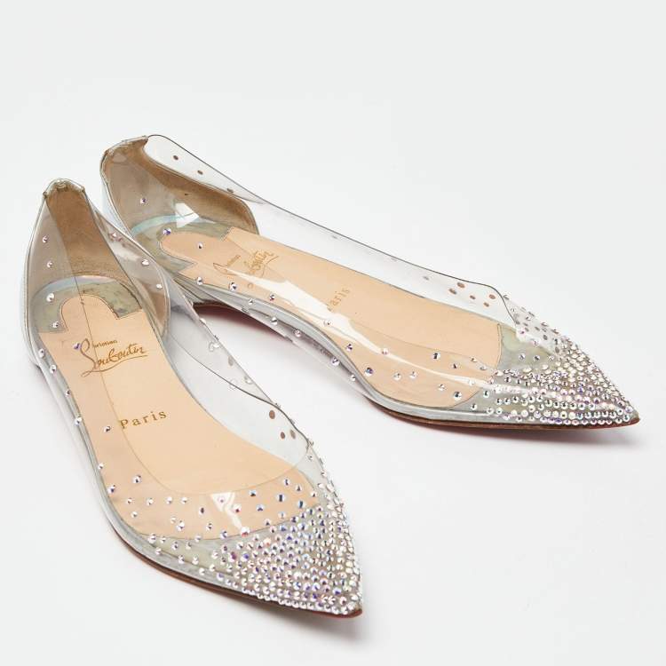 Pre Owned Christian Louboutin Transparent PVC and Patent Leather Follies Strass Ballet Flats Size 40