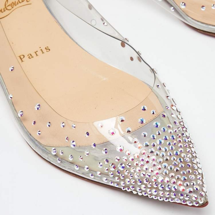 Pre Owned Christian Louboutin Transparent PVC and Patent Leather Follies Strass Ballet Flats Size 40