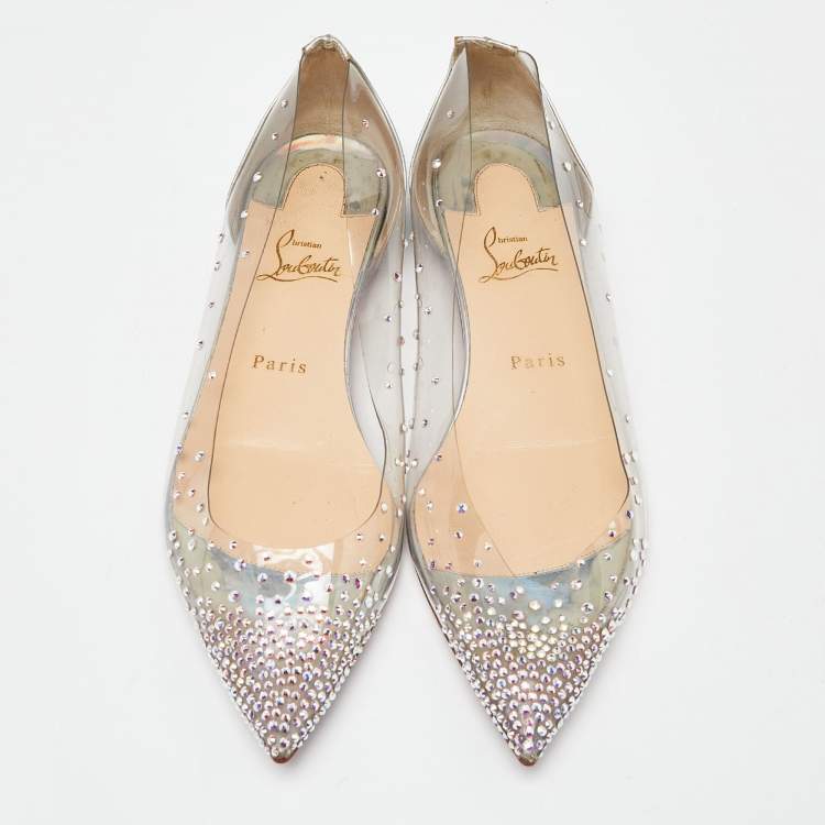 Pre Owned Christian Louboutin Transparent PVC and Patent Leather Follies Strass Ballet Flats Size 40