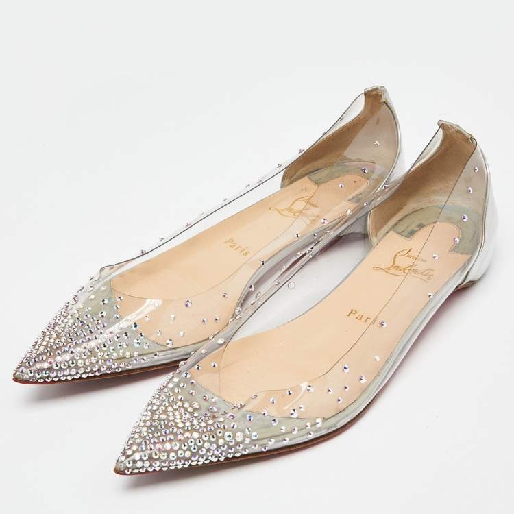 Pre Owned Christian Louboutin Transparent PVC and Patent Leather Follies Strass Ballet Flats Size 40