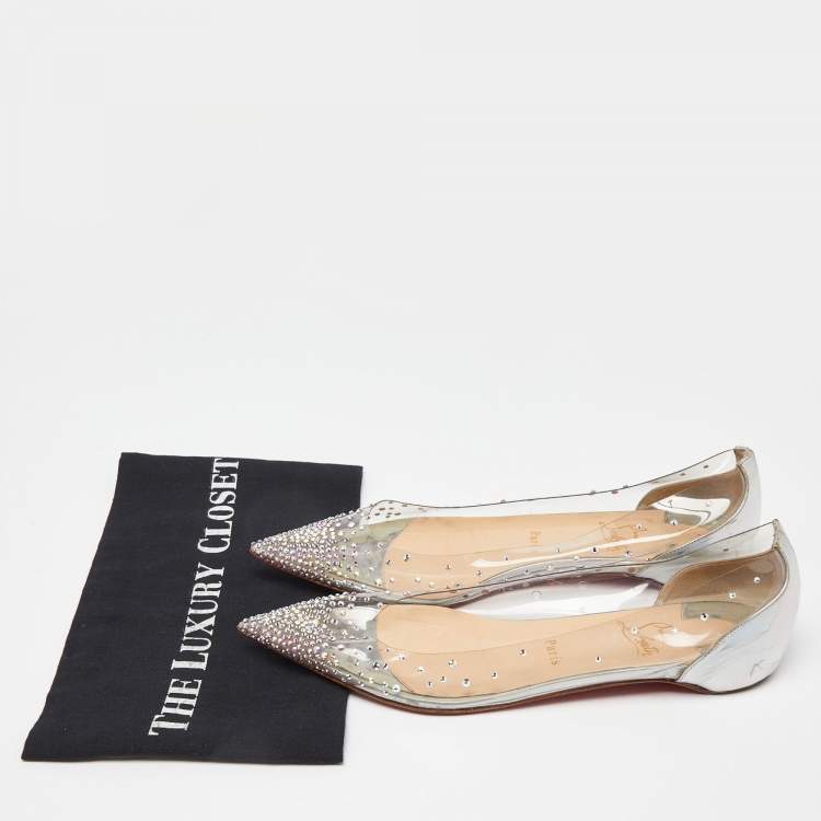 Pre Owned Christian Louboutin Transparent PVC and Patent Leather Follies Strass Ballet Flats Size 40