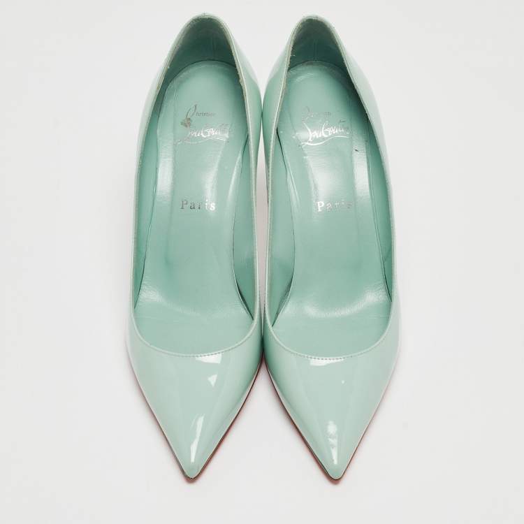 Pre Owned Christian Louboutin Light Green Patent Leather Pigalle Pointed Toe Pumps Size 38