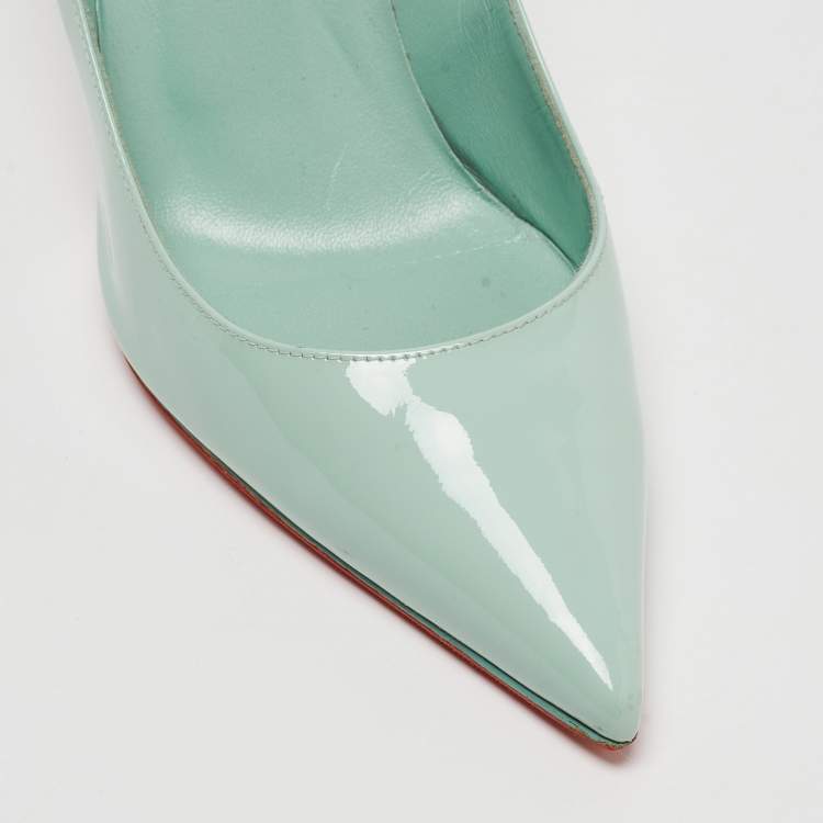 Pre Owned Christian Louboutin Light Green Patent Leather Pigalle Pointed Toe Pumps Size 38