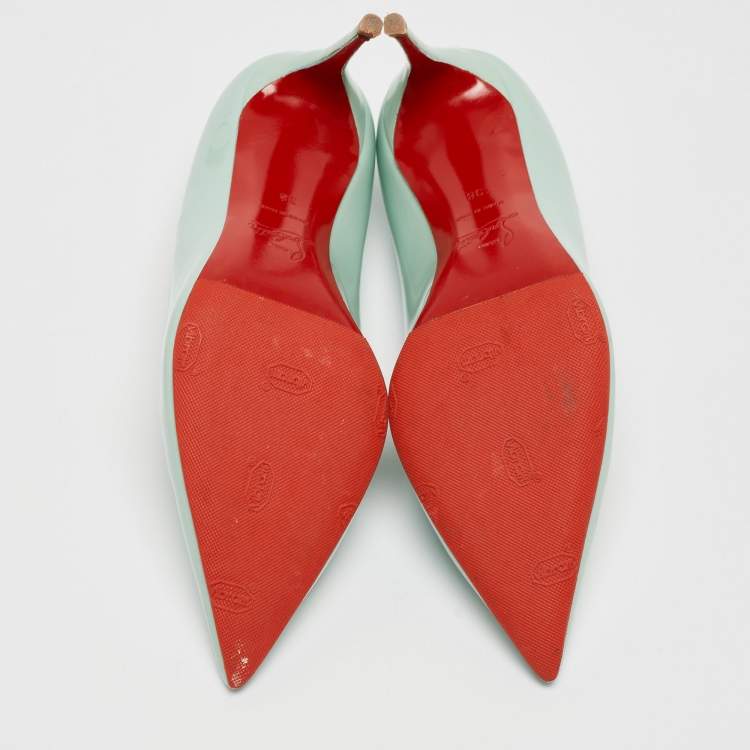 Pre Owned Christian Louboutin Light Green Patent Leather Pigalle Pointed Toe Pumps Size 38