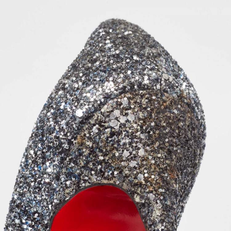 Pre Owned Christian Louboutin Two Tone Coarse Glitter Fifi Pumps Size 38