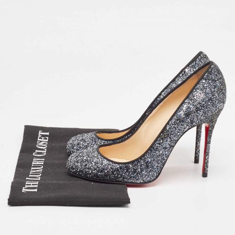 Pre Owned Christian Louboutin Two Tone Coarse Glitter Fifi Pumps Size 38