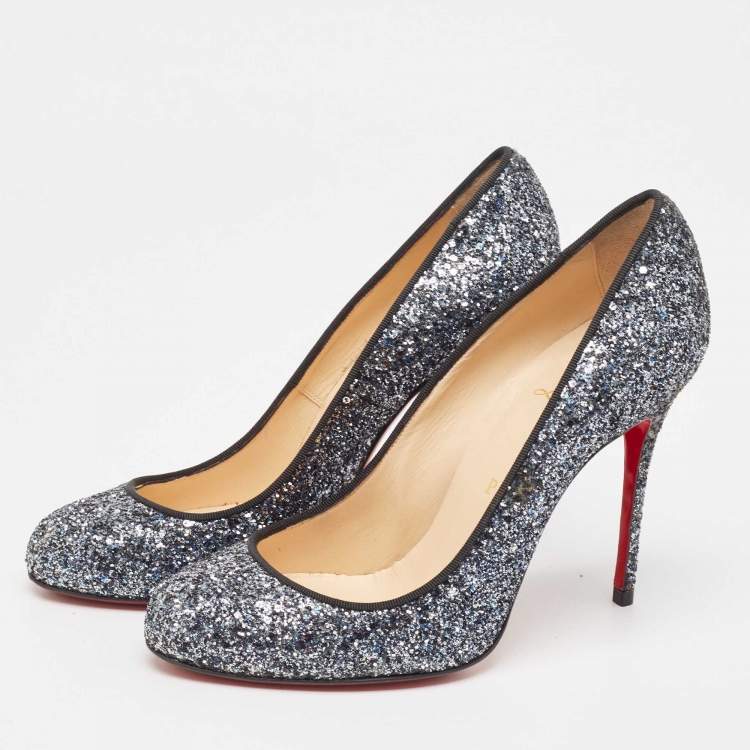 Pre Owned Christian Louboutin Two Tone Coarse Glitter Fifi Pumps Size 38