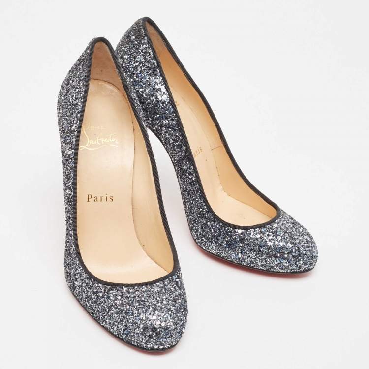 Pre Owned Christian Louboutin Two Tone Coarse Glitter Fifi Pumps Size 38