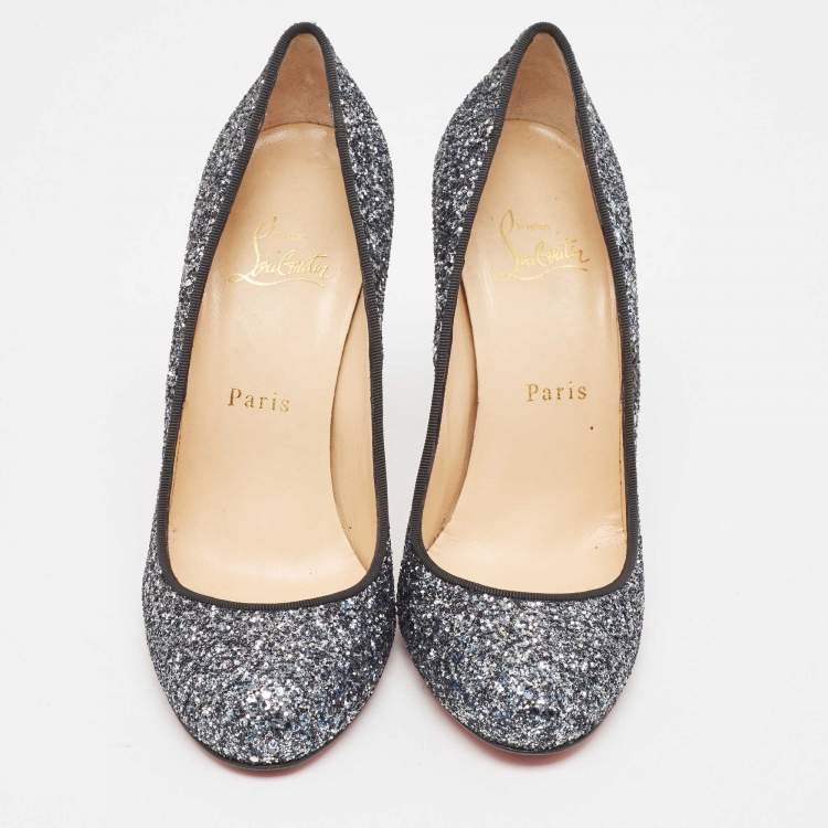 Pre Owned Christian Louboutin Two Tone Coarse Glitter Fifi Pumps Size 38