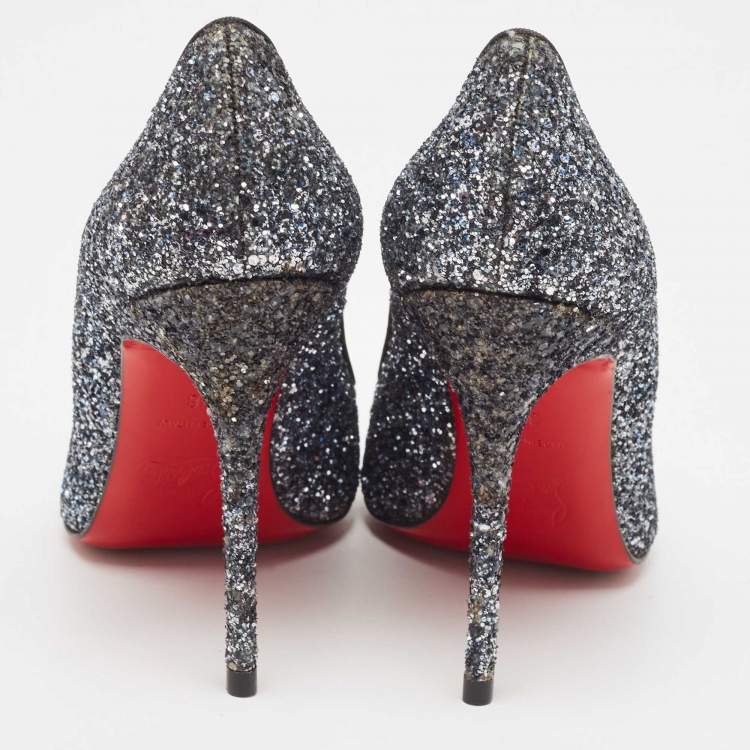 Pre Owned Christian Louboutin Two Tone Coarse Glitter Fifi Pumps Size 38