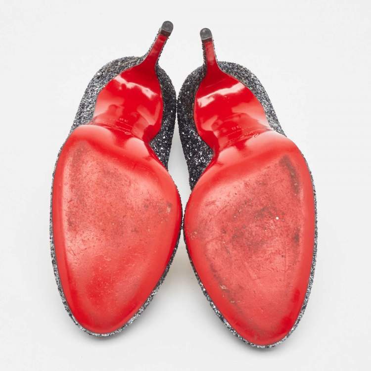 Pre Owned Christian Louboutin Two Tone Coarse Glitter Fifi Pumps Size 38