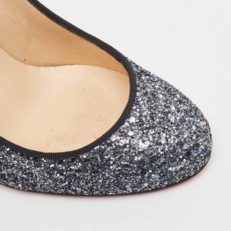 Pre Owned Christian Louboutin Two Tone Coarse Glitter Fifi Pumps Size 38