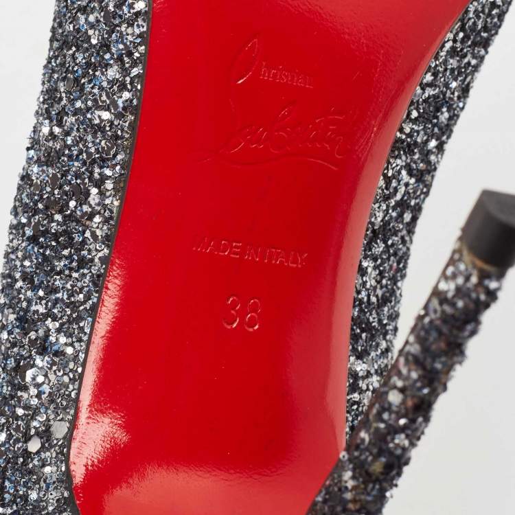 Pre Owned Christian Louboutin Two Tone Coarse Glitter Fifi Pumps Size 38