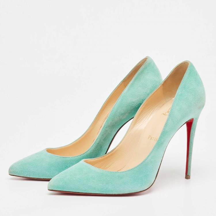 Pre Owned Christian Louboutin Blue Suede Pigalle Follies Pumps Size 38