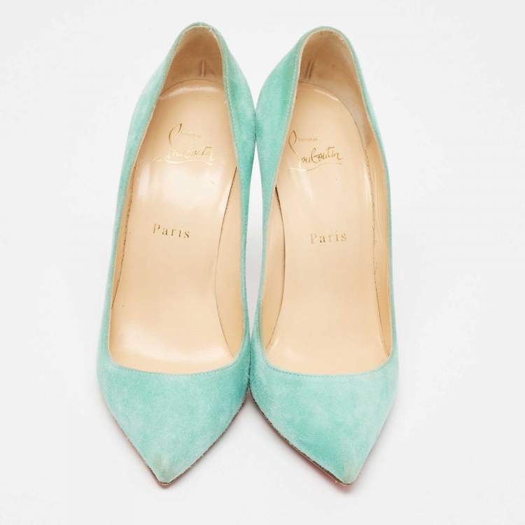 Pre Owned Christian Louboutin Blue Suede Pigalle Follies Pumps Size 38
