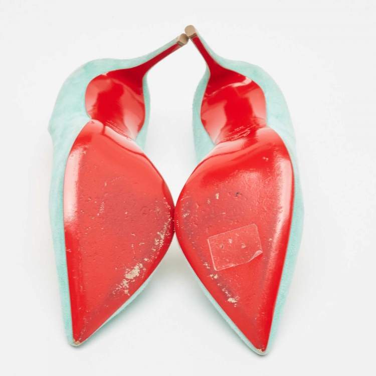 Pre Owned Christian Louboutin Blue Suede Pigalle Follies Pumps Size 38