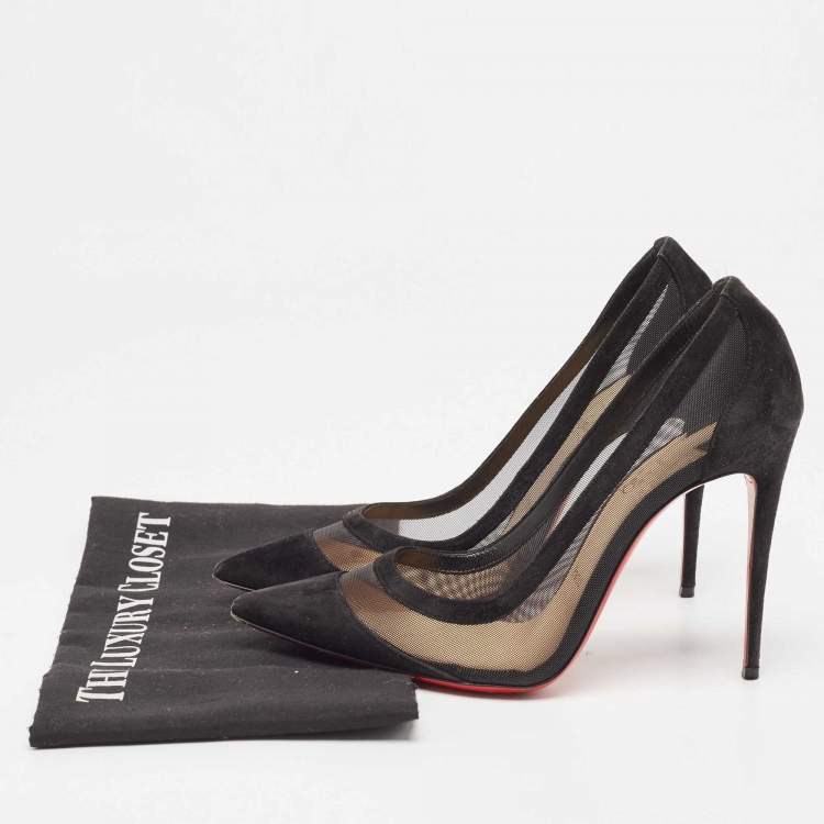 Pre Owned Christian Louboutin Black Suede and Mesh Galativi Pumps Size 38