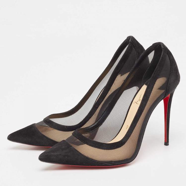 Pre Owned Christian Louboutin Black Suede and Mesh Galativi Pumps Size 38