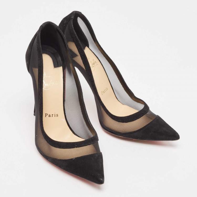 Pre Owned Christian Louboutin Black Suede and Mesh Galativi Pumps Size 38