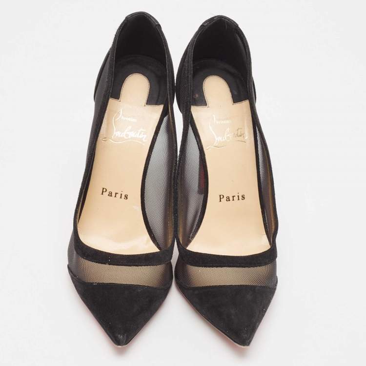 Pre Owned Christian Louboutin Black Suede and Mesh Galativi Pumps Size 38