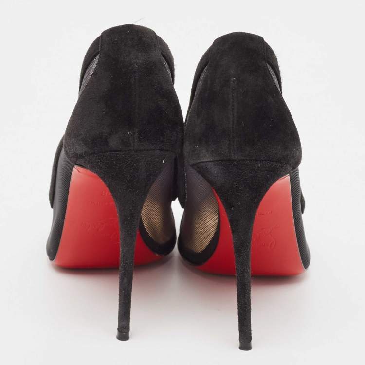 Pre Owned Christian Louboutin Black Suede and Mesh Galativi Pumps Size 38