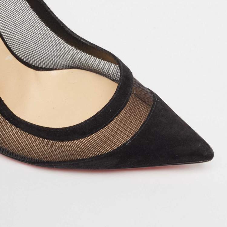 Pre Owned Christian Louboutin Black Suede and Mesh Galativi Pumps Size 38