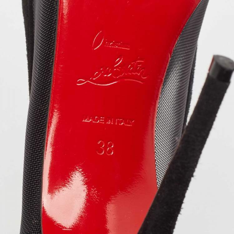 Pre Owned Christian Louboutin Black Suede and Mesh Galativi Pumps Size 38