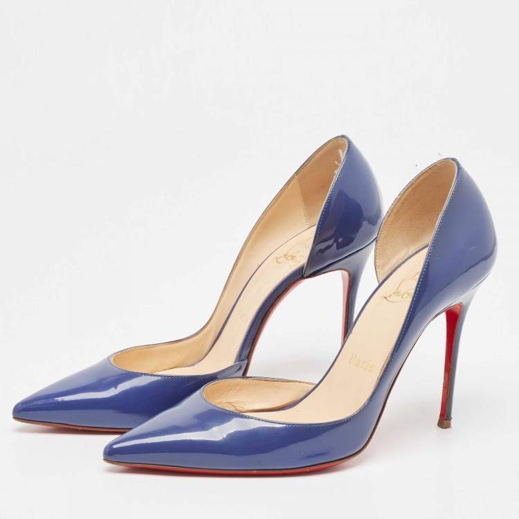 Pre Owned Christian Louboutin Blue Patent Iriza Pumps Size 37.5