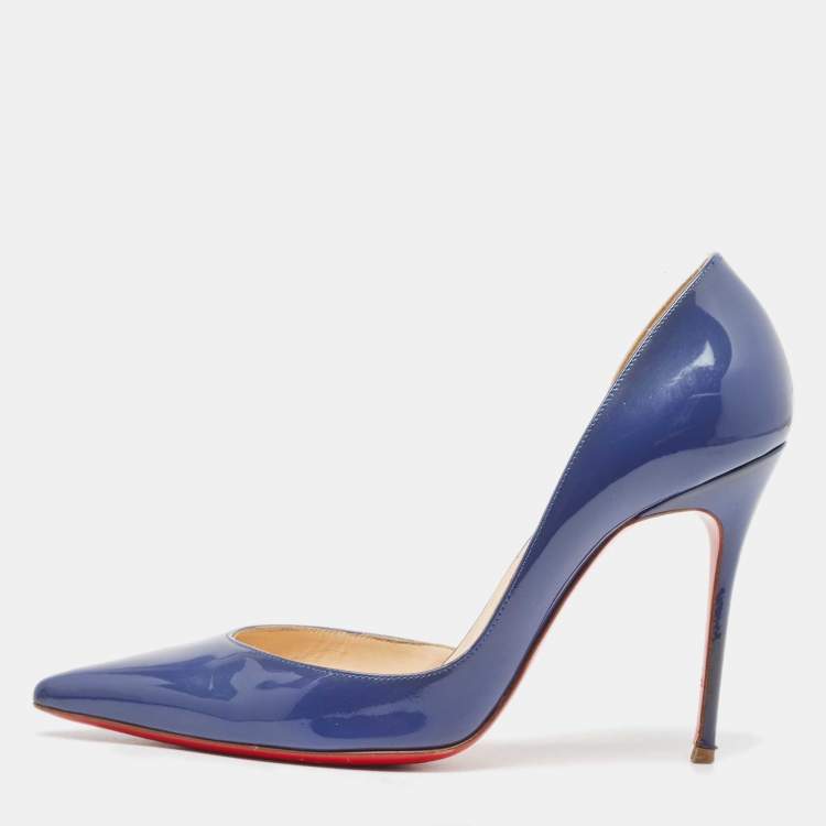 Pre Owned Christian Louboutin Blue Patent Iriza Pumps Size 37.5