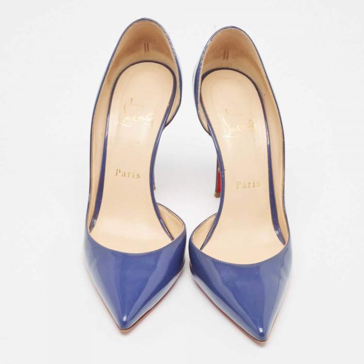 Pre Owned Christian Louboutin Blue Patent Iriza Pumps Size 37.5