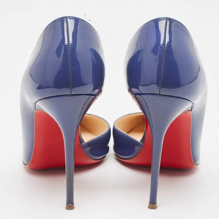 Pre Owned Christian Louboutin Blue Patent Iriza Pumps Size 37.5