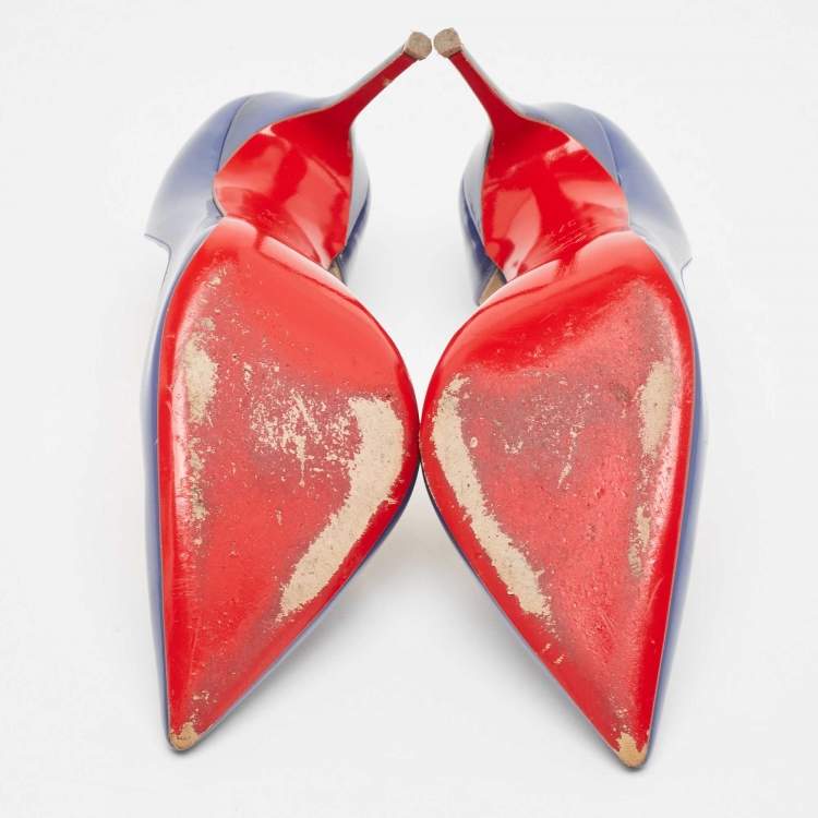 Pre Owned Christian Louboutin Blue Patent Iriza Pumps Size 37.5