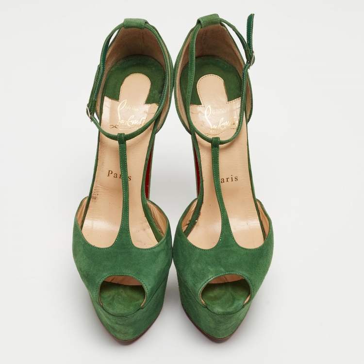 Pre Owned Christian Louboutin Green Suede Nenecheritza Sandals Size 38.5