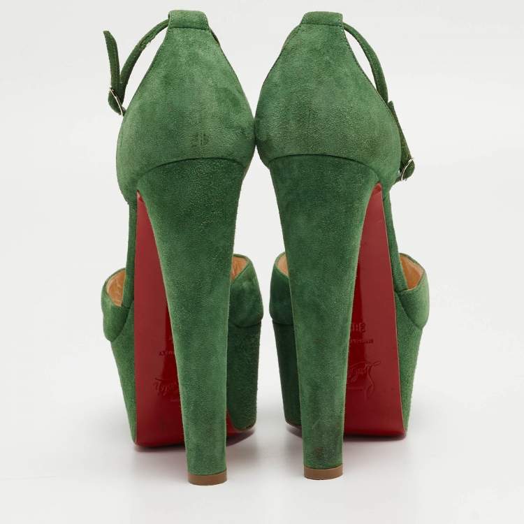 Pre Owned Christian Louboutin Green Suede Nenecheritza Sandals Size 38.5