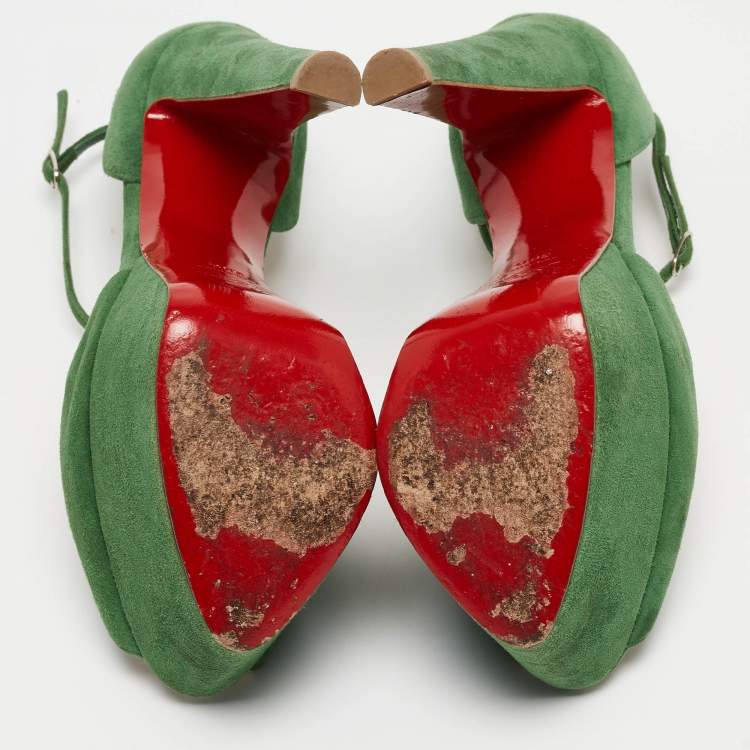Pre Owned Christian Louboutin Green Suede Nenecheritza Sandals Size 38.5