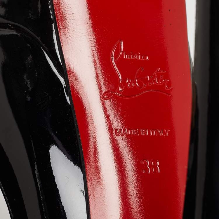 Pre Owned Christian Louboutin Black Patent Leather Lady Peep Pumps Size 38