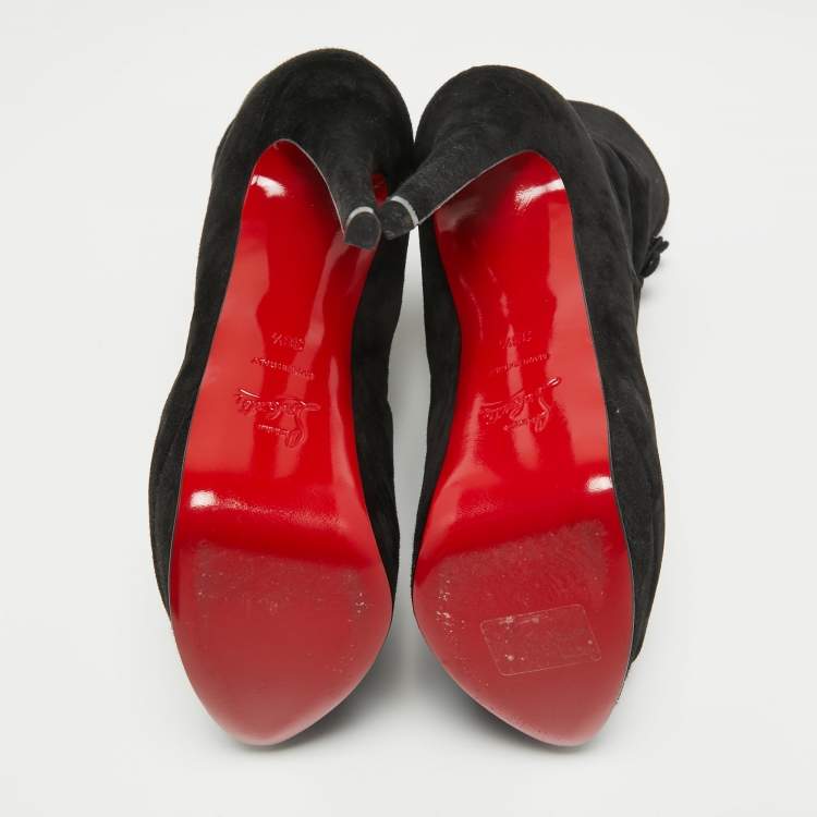 Pre Owned Christian Louboutin Black Suede Lady Tutu Ankle Boots Size 38.5