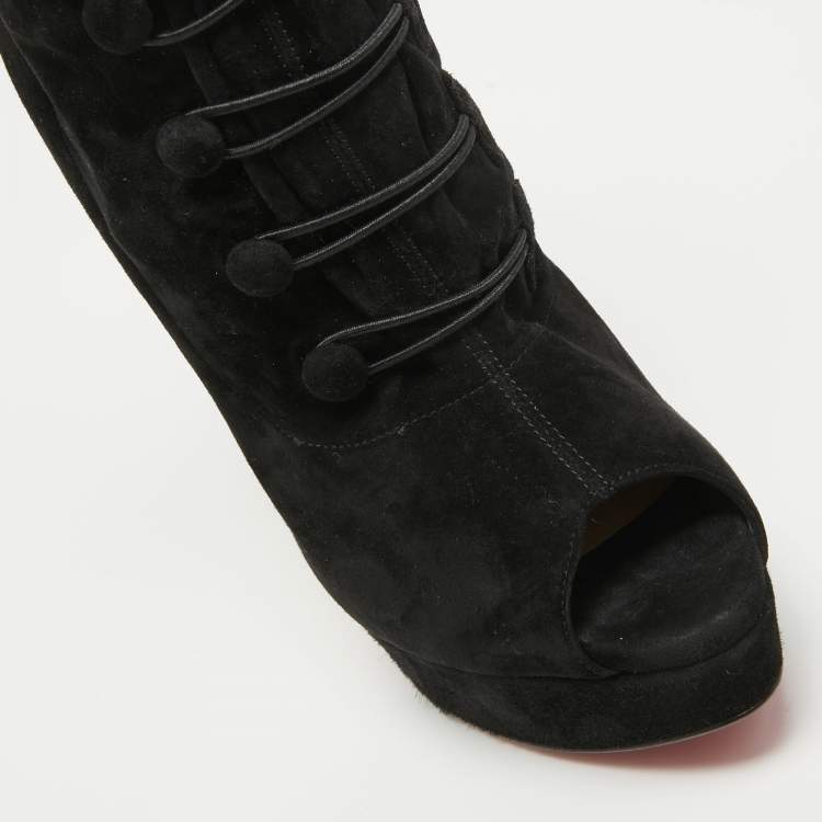 Pre Owned Christian Louboutin Black Suede Lady Tutu Ankle Boots Size 38.5