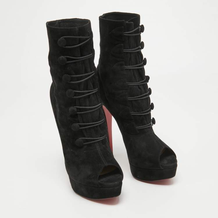 Pre Owned Christian Louboutin Black Suede Lady Tutu Ankle Boots Size 38.5