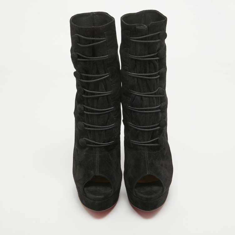 Pre Owned Christian Louboutin Black Suede Lady Tutu Ankle Boots Size 38.5
