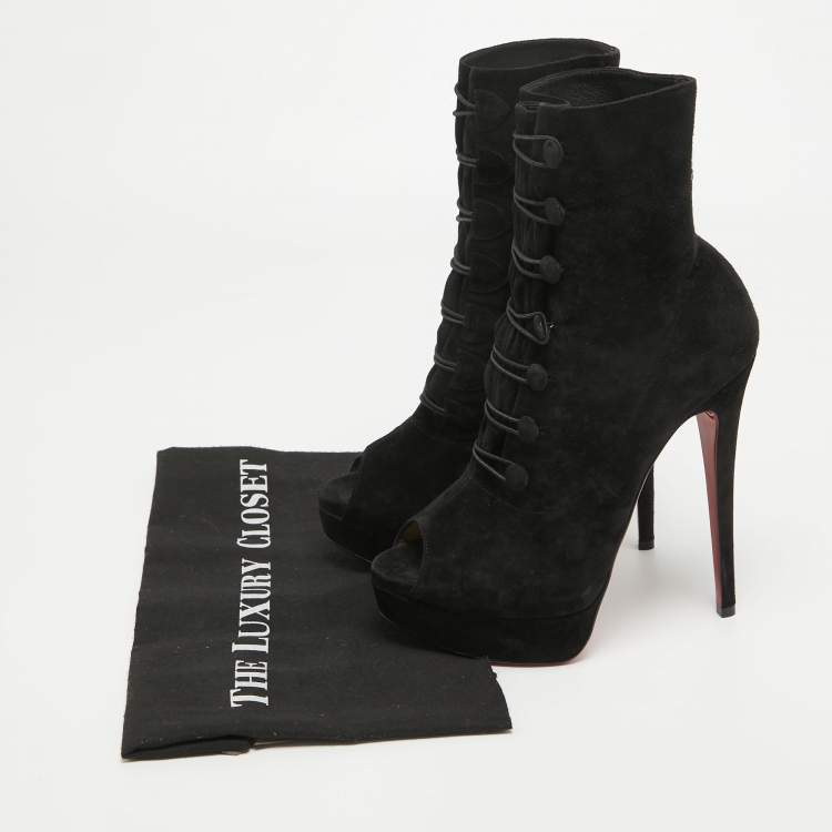 Pre Owned Christian Louboutin Black Suede Lady Tutu Ankle Boots Size 38.5
