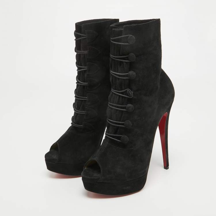 Pre Owned Christian Louboutin Black Suede Lady Tutu Ankle Boots Size 38.5