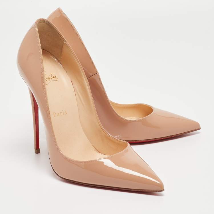Pre Owned Christian Louboutin Beige Patent Leather So Kate Pumps Size 38