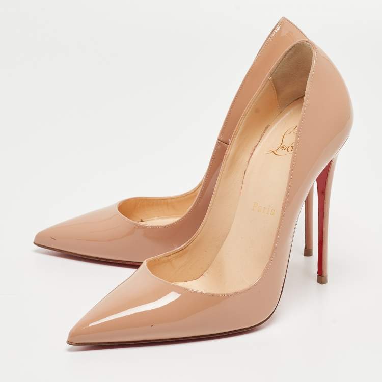 Pre Owned Christian Louboutin Beige Patent Leather So Kate Pumps Size 38