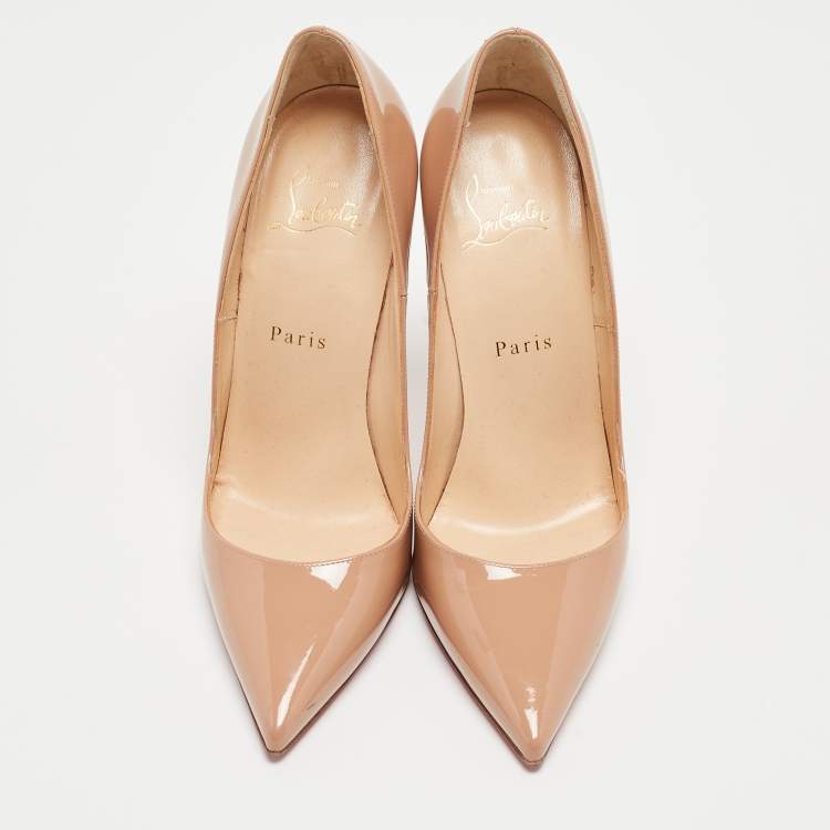 Pre Owned Christian Louboutin Beige Patent Leather So Kate Pumps Size 38
