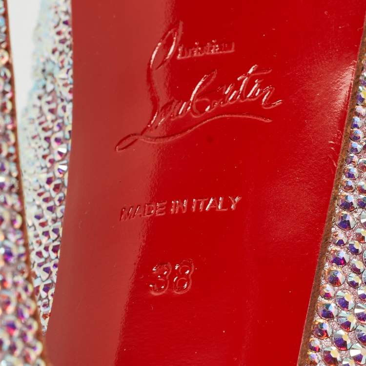 Pre Owned Christian Louboutin Silver Crystal Embellished Very Riche Pumps Size 38